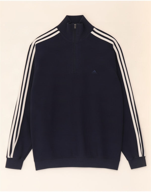 Adidas Mens Zip Neck Sweatshirt Jumper UK 34/36 Small Navy Blue Cotton
