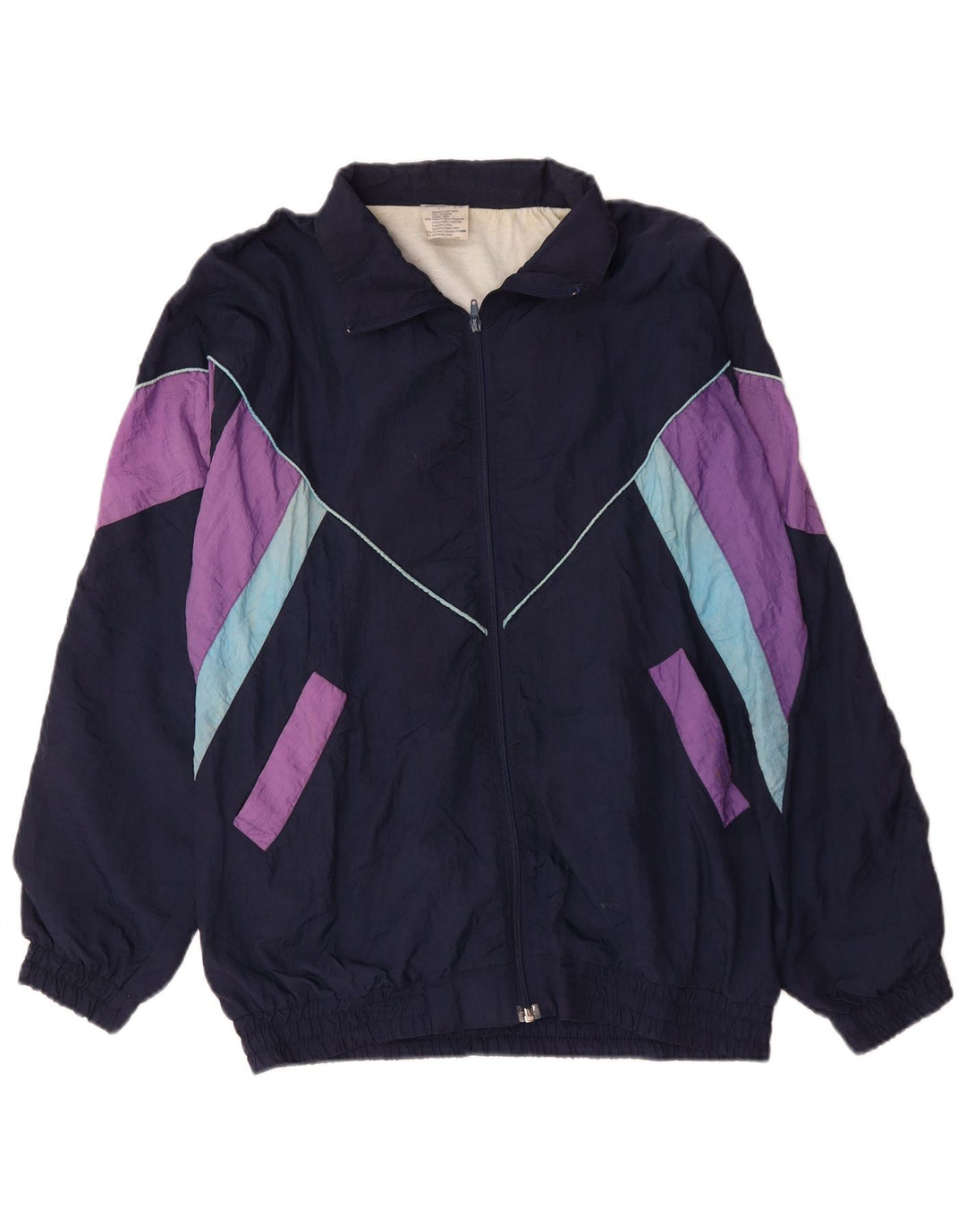 Vintage Mens Tracksuit Top Jacket XL Navy Blue Colourblock Polyamide