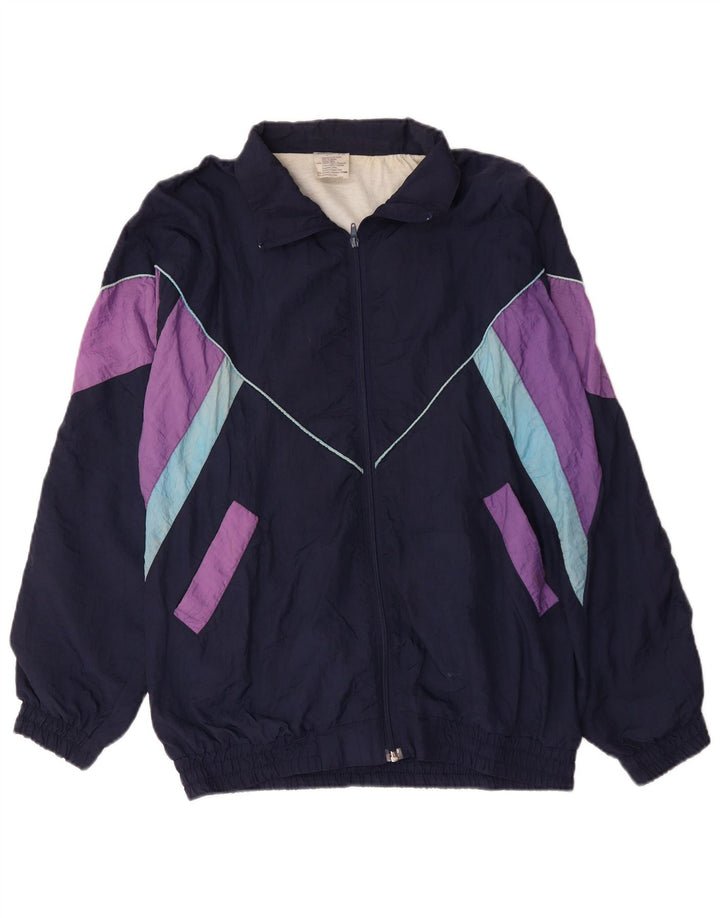 Vintage Mens Tracksuit Top Jacket XL Navy Blue Colourblock Polyamide