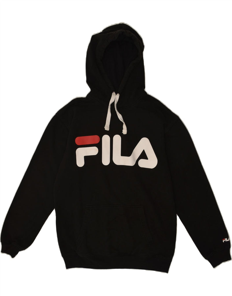 FILA Mens Graphic Hoodie Jumper Small Black Cotton | Vintage Fila | Thrift | Second-Hand Fila | Used Clothing | Messina Hembry 