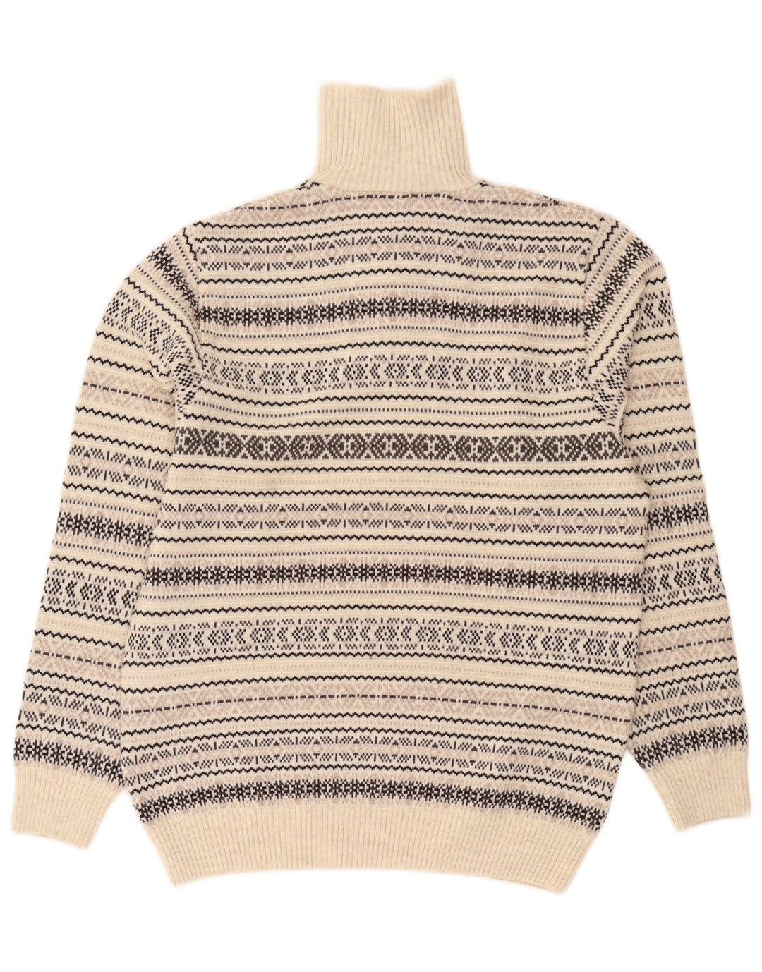 Jim Spencer Mens Zip Neck Jumper Sweater Medium Beige Fair Isle Wool