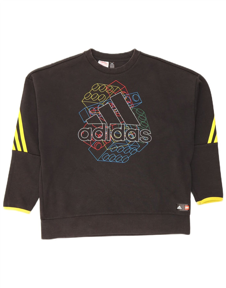 ADIDAS Boys Graphic Sweatshirt Jumper 11-12 Years Black Cotton