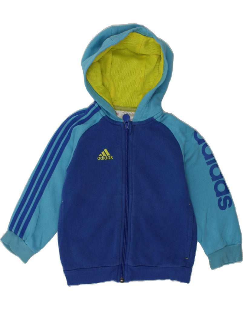 ADIDAS Baby Boys Graphic Zip Hoodie Sweater 18-24 Months Blue Colourblock | Vintage Adidas | Thrift | Second-Hand Adidas | Used Clothing | Messina Hembry 