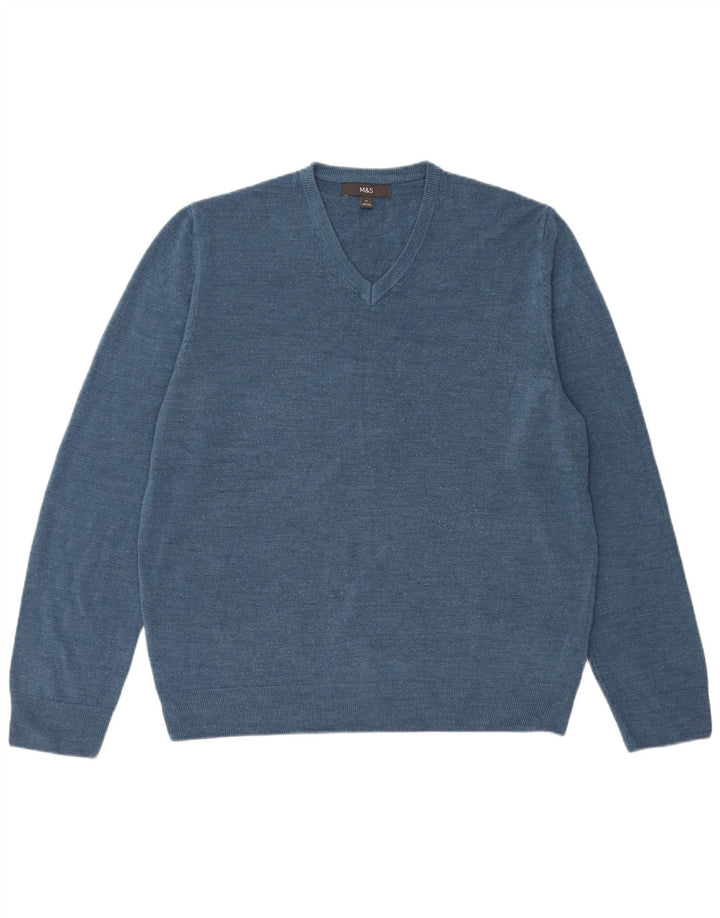 Marks & Spencer Mens V-Neck Jumper Sweater XL Blue Acrylic