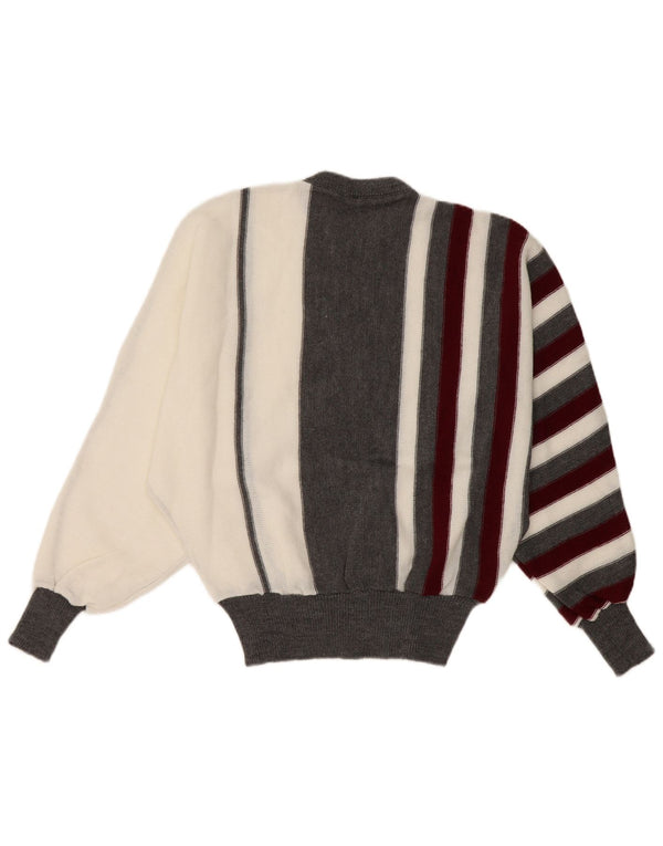 Vintage Womens Batwing Crew Neck Jumper Sweater UK 14 Medium White Striped