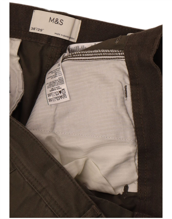 Marks & Spencer Mens Straight Cargo Trousers W38 L29 Khaki Cotton