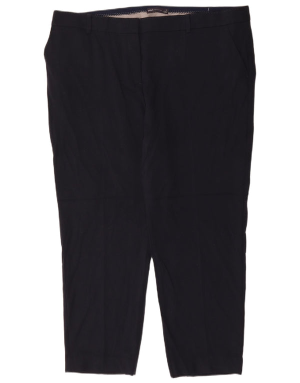 Marks & Spencer Womens Tapered Cropped Trousers UK 22 3XL W44 L28 Navy Blue
