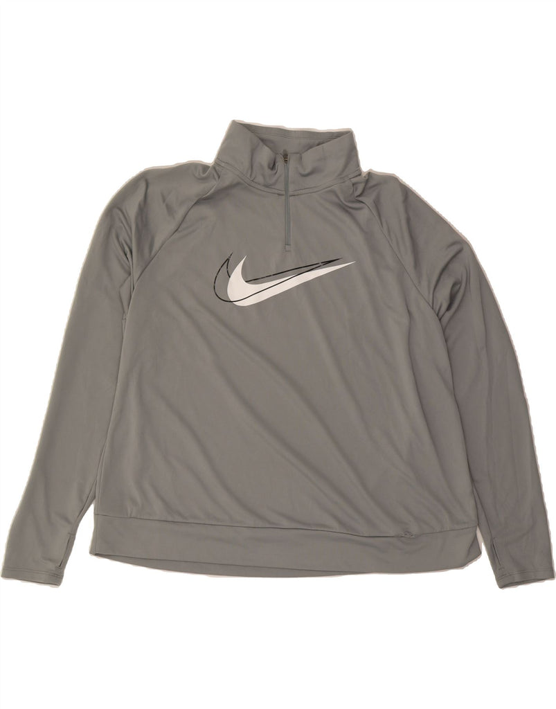 NIKE Womens Oversized Graphic Zip Neck Sweatshirt Jumper UK 18 XL Grey Vintage Nike and Second-Hand Nike from Messina Hembry 