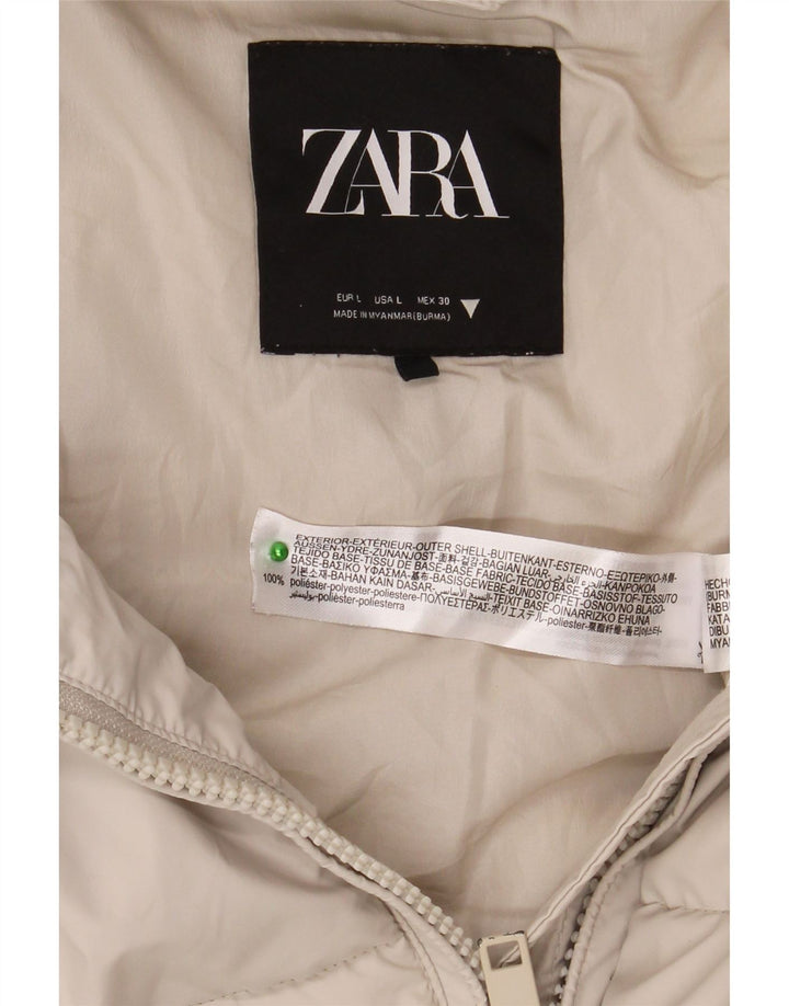 Zara Womens Hooded Padded Jacket UK 16 Large White Polyester