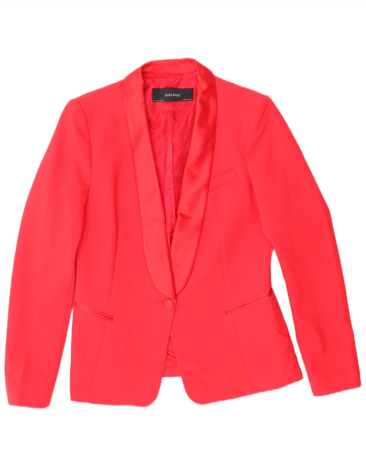 ZARA Womens 1 Button Blazer Jacket UK 14 Large Red Polyester