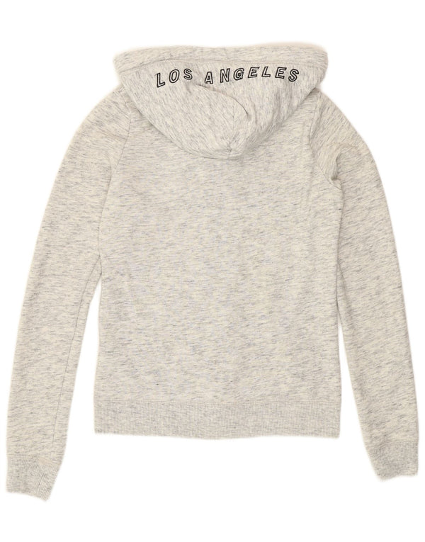 Hollister Womens Graphic Zip Hoodie Sweater UK 2 2XS Grey Flecked Cotton