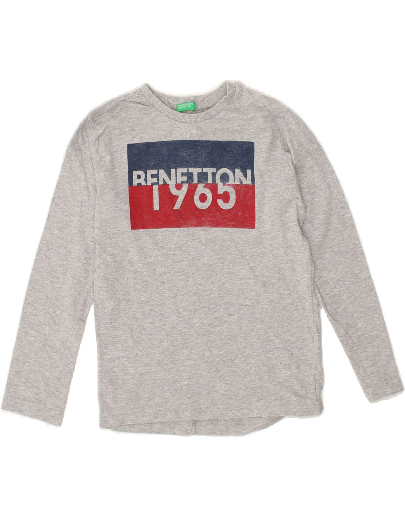 BENETTON Boys Graphic Top Long Sleeve 7-8 Years Medium Grey Cotton | Vintage Benetton | Thrift | Second-Hand Benetton | Used Clothing | Messina Hembry 