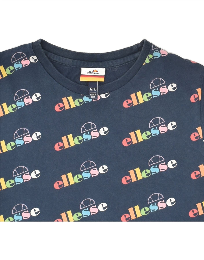 ELLESSE Girls Crop Graphic T-Shirt Top 12-13 Years Navy Blue Cupro | Vintage Ellesse | Thrift | Second-Hand Ellesse | Used Clothing | Messina Hembry 