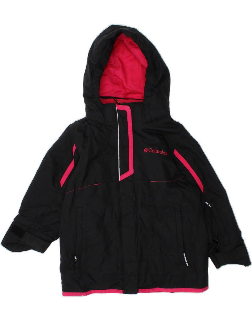 COLUMBIA Girls Hooded Windbreaker Jacket 3-4 Years Black Colourblock Nylon Vintage Columbia and Second-Hand Columbia from Messina Hembry 