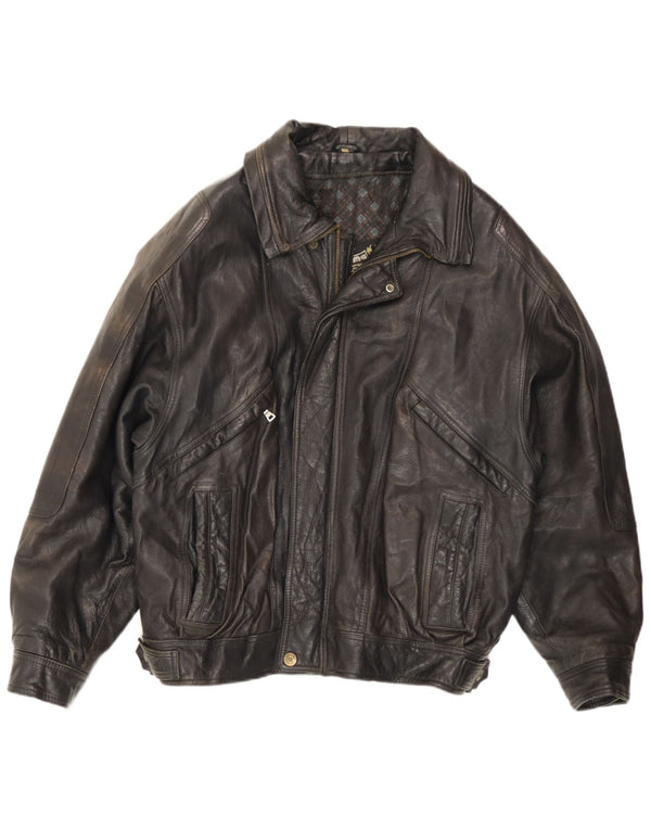 Suprema Mens Leather Jacket IT 48 Medium Black Leather