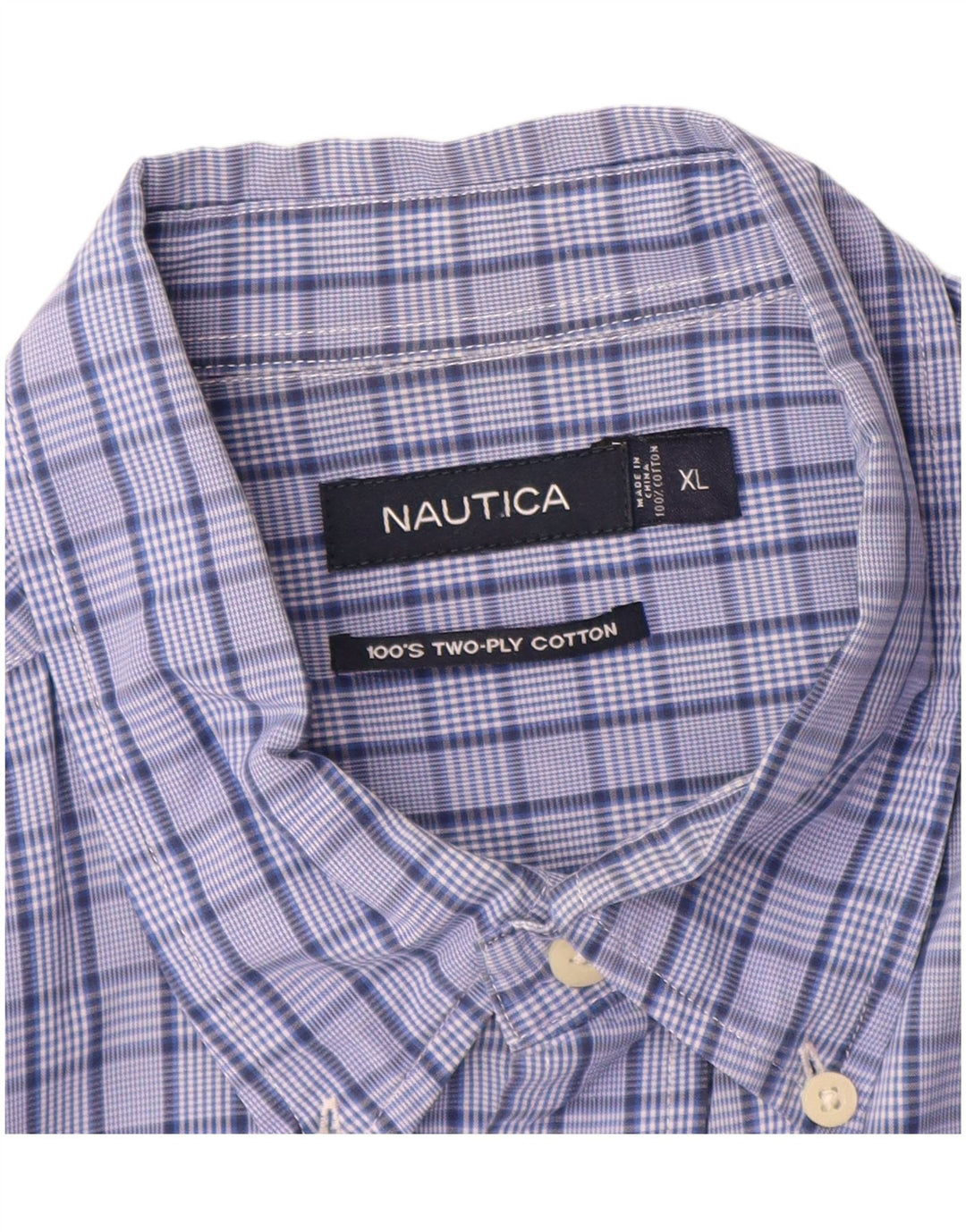 Nautica Mens Short Sleeve Shirt XL Blue Check Cotton