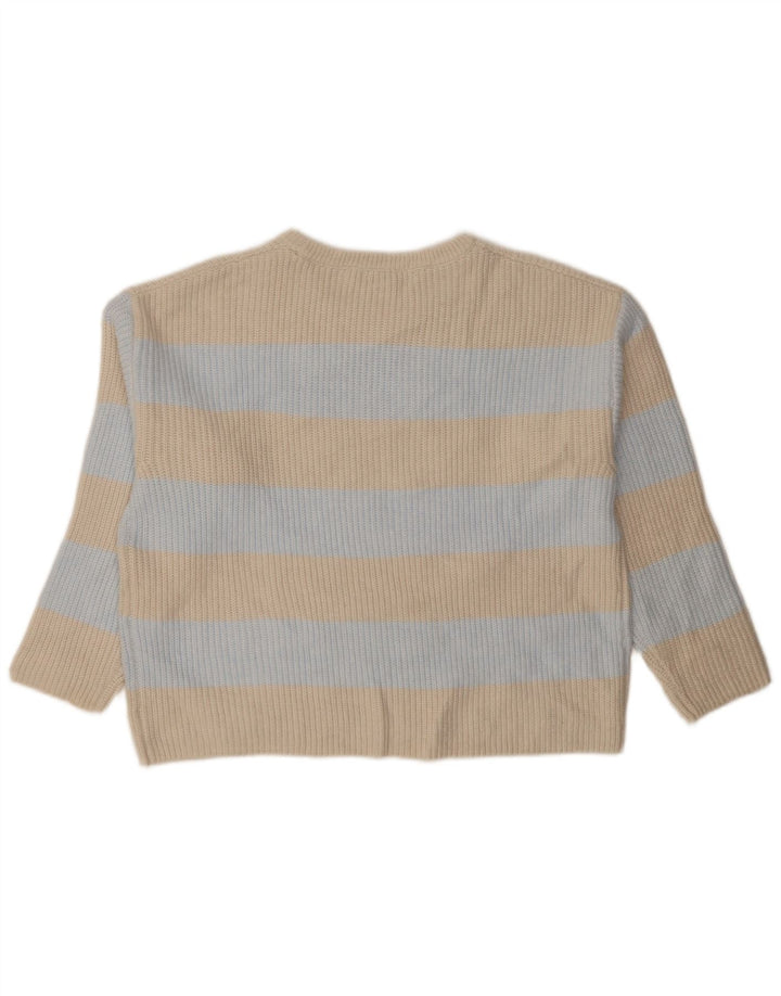Marks & Spencer Womens Crew Neck Jumper Sweater UK 14 Medium Beige Striped