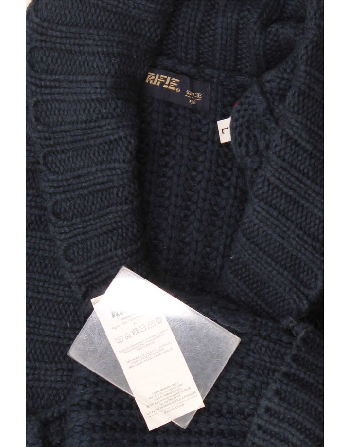 Rifle Mens Cardigan Sweater Large Navy Blue Acrylic