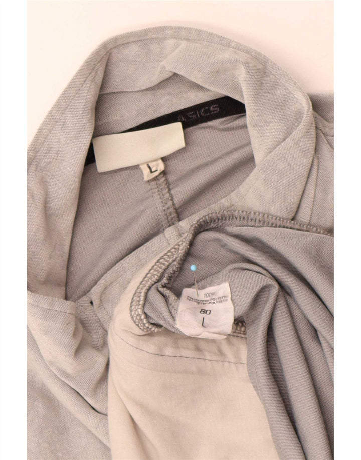 Asics Mens Velour Tracksuit Top Jacket Large Grey Striped Polyester