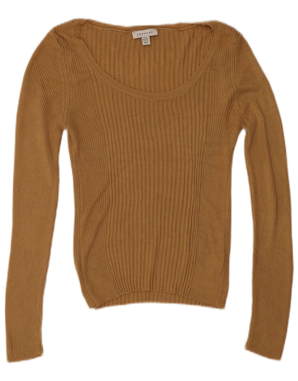 Topshop Womens Boat Neck Jumper Sweater UK 12 Medium Beige Viscose