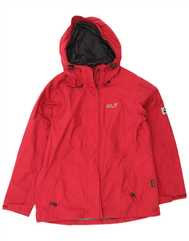 Jack Wolfskin Womens Hooded Rain Jacket UK 14/16 Large Red Polyamide