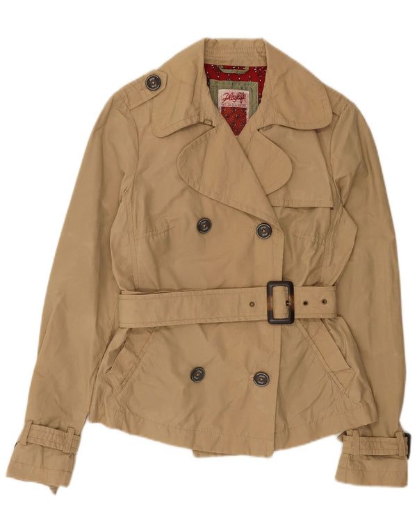 Playlife Womens Short Trench Coat UK 10 Small Beige Cotton