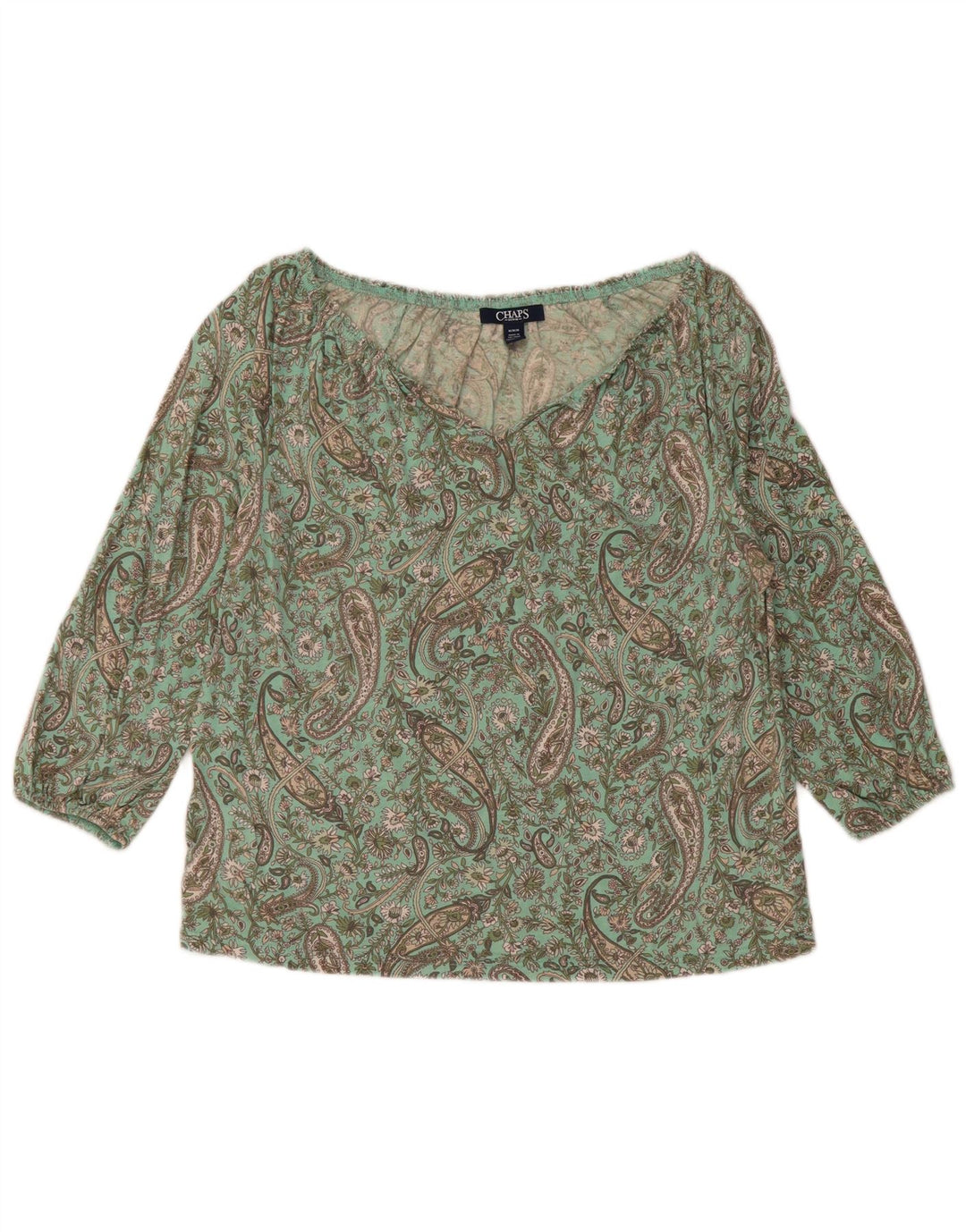 CHAPS Womens Crop 3/4 Sleeve Blouse Top UK 14 Medium Green Paisley Cotton