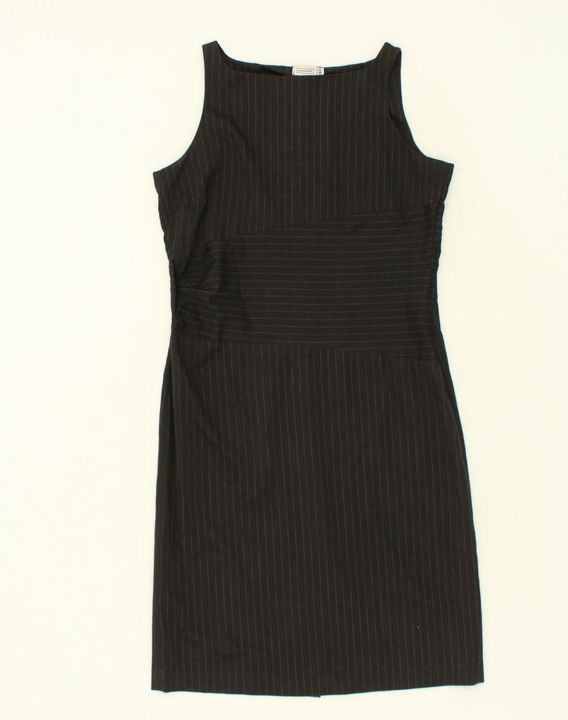 STEFANEL Womens Sheath Dress IT 44 Medium Black Striped Polyester | Vintage Stefanel | Thrift | Second-Hand Stefanel | Used Clothing | Messina Hembry 