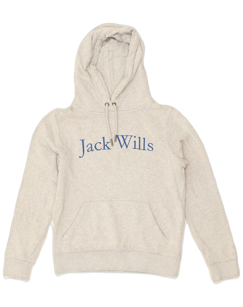 JACK WILLS Womens Graphic Hoodie Jumper UK 8 Small  Grey Cotton | Vintage Jack Wills | Thrift | Second-Hand Jack Wills | Used Clothing | Messina Hembry 