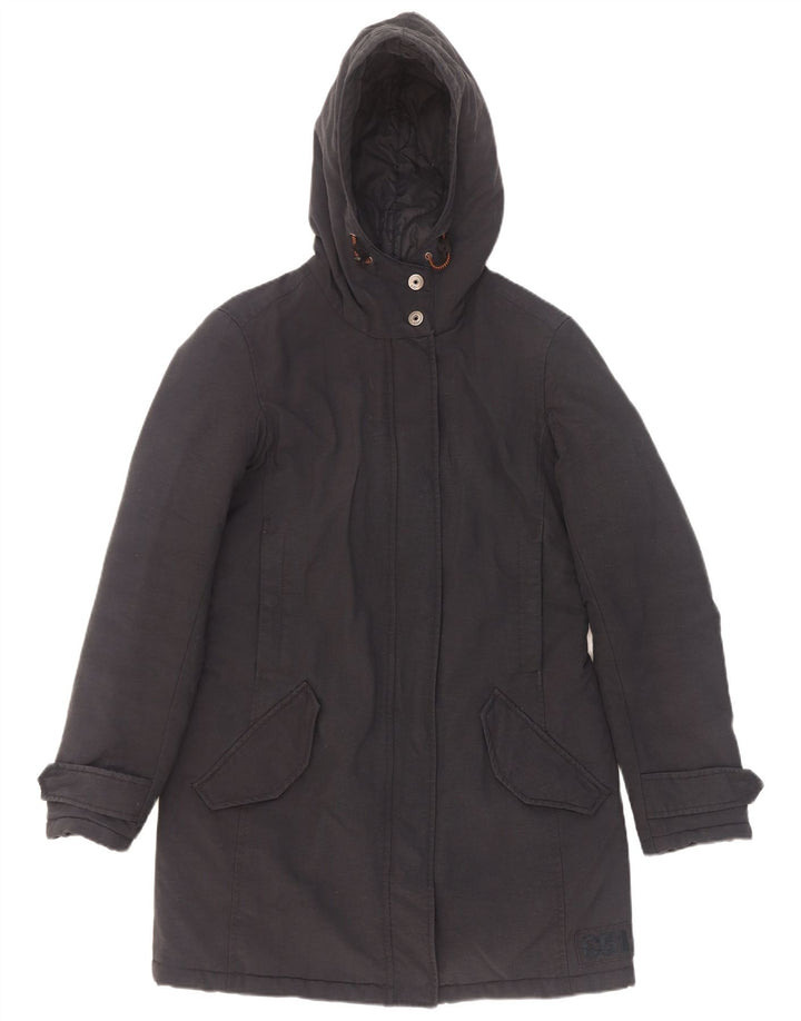 Vintage Womens Hooded Parka Jacket UK 14 Medium Black Polyamide