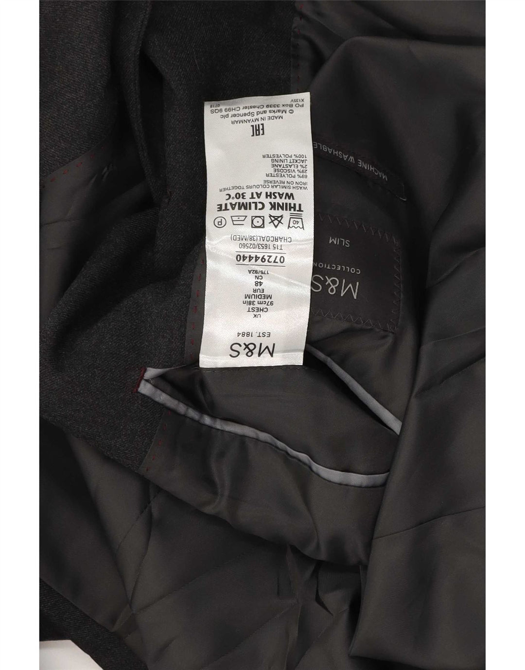 Marks & Spencer Mens 2 Button Slim Fit Blazer Jacket UK 38 Medium Grey Wool