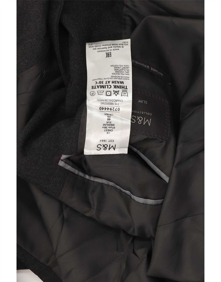 Marks & Spencer Mens 2 Button Slim Fit Blazer Jacket UK 38 Medium Grey Wool