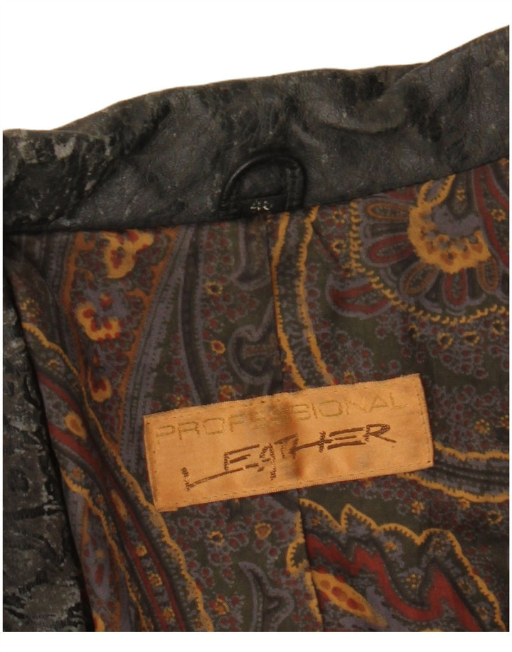 Vintage Mens Loose Fit Leather Jacket IT 46 Small Black Leather