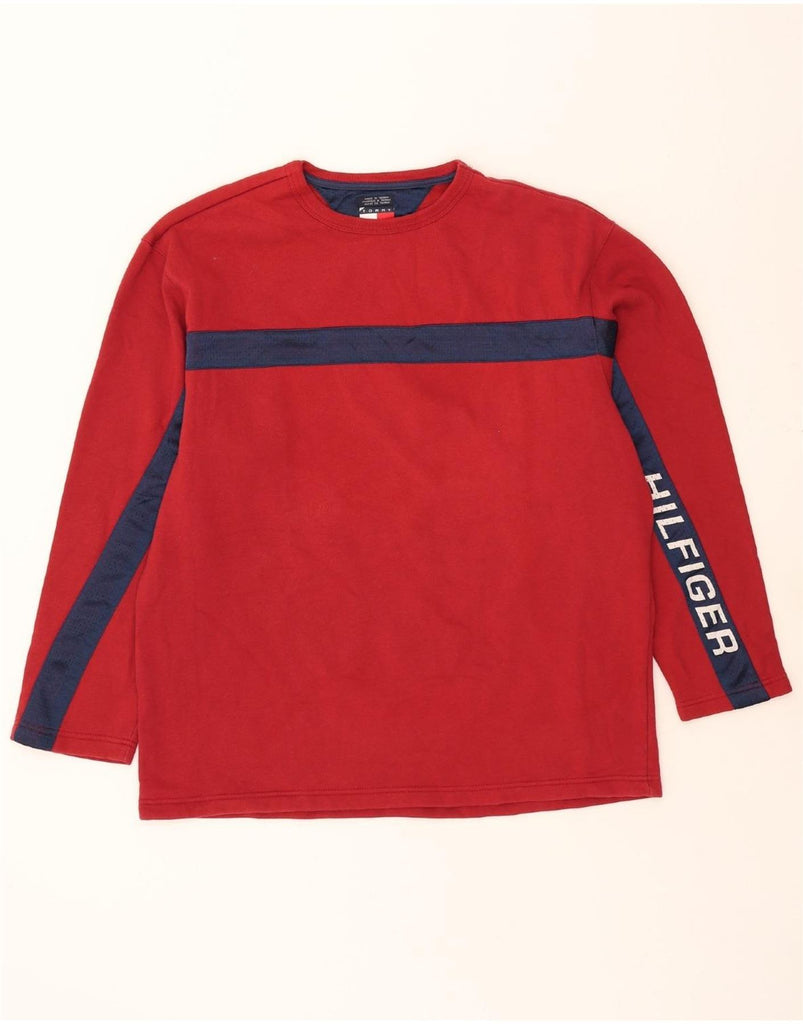 TOMMY HILFIGER Mens Graphic Sweatshirt Jumper XL Red Colourblock Cotton Vintage Tommy Hilfiger and Second-Hand Tommy Hilfiger from Messina Hembry 