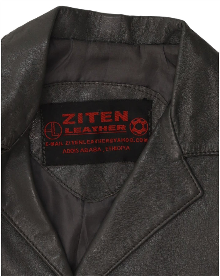 Vintage Womens Crop 3 Button Leather Blazer Jacket UK 8 Small Grey Leather