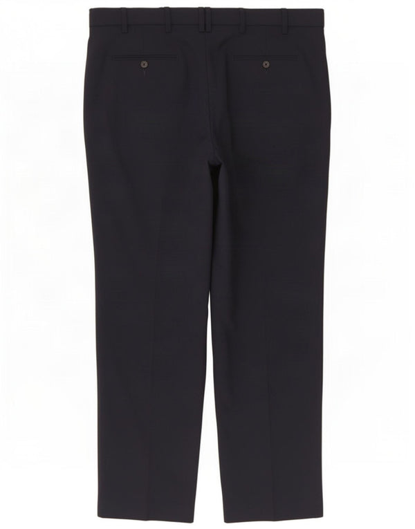 Marks & Spencer Mens Straight Suit Trousers W38 L29 Navy Blue Wool