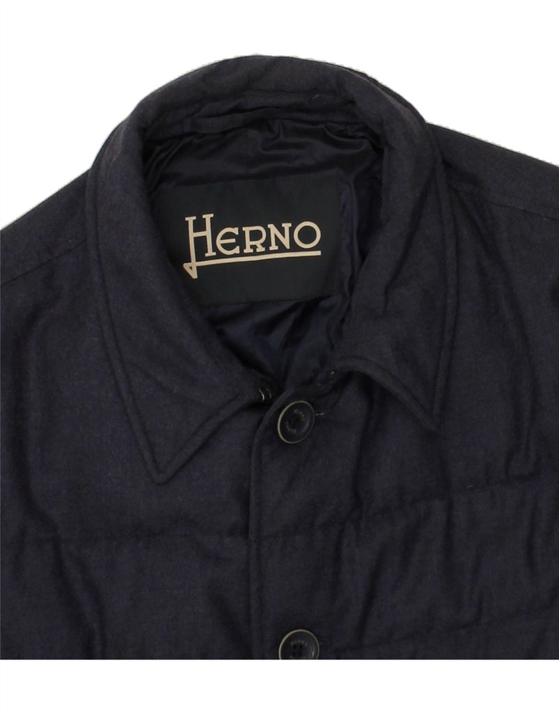 HERNO Mens Padded Coat IT 50 Large Navy Blue Wool Vintage Herno and Second-Hand Herno from Messina Hembry 