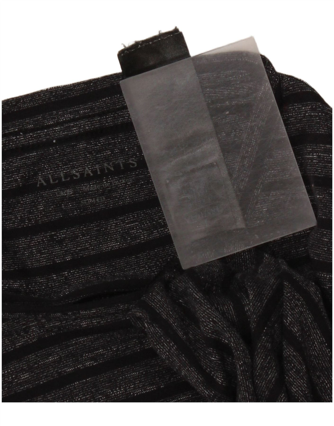 All Saints Mens Slim Fit T-Shirt Top Large Black Striped Cotton