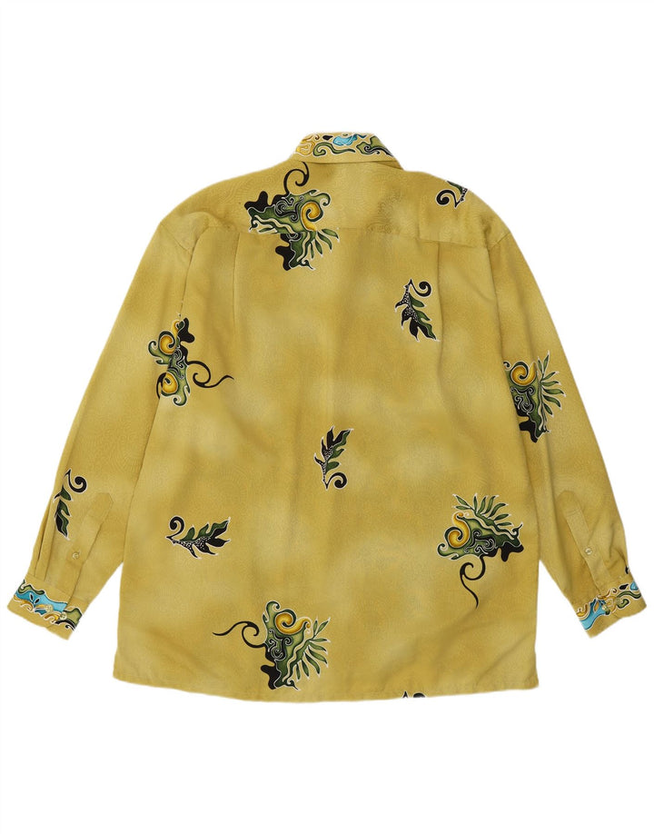 VINTAGE Mens Shirt XL Yellow Floral Microfibers