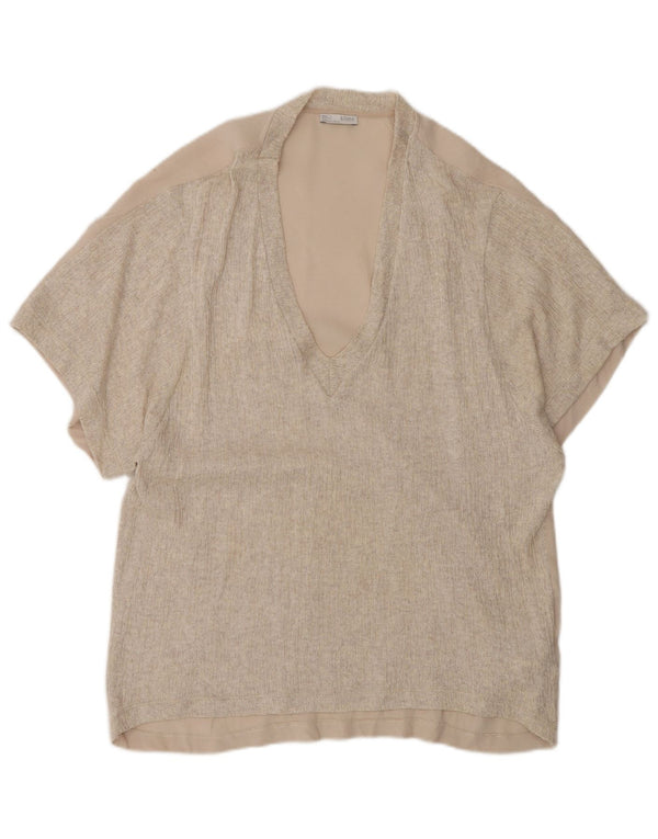 Zara Womens Oversized Tunic Top UK 10 Small Beige Polyester