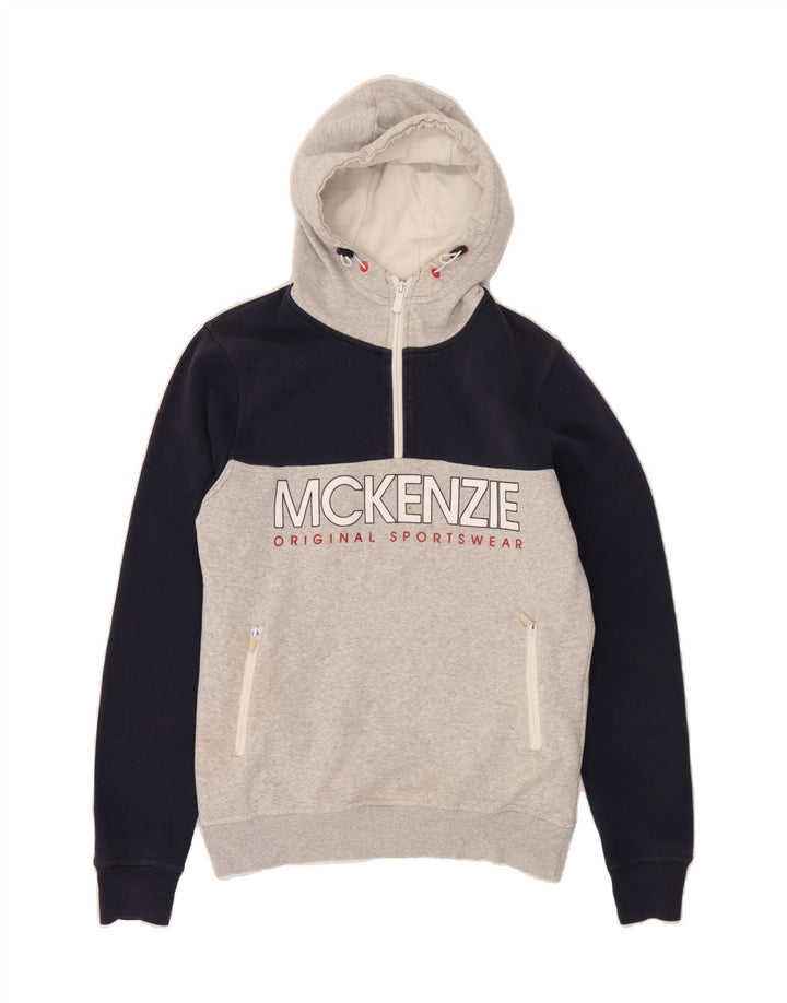 MCKENZIE Mens Hooded Zip Neck Zip Hoodie Sweater Medium Grey Colourblock Vintage Mckenzie and Second-Hand Mckenzie from Messina Hembry 
