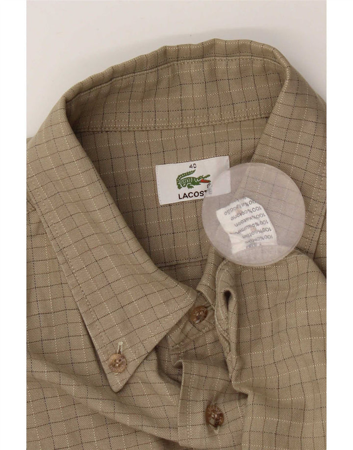 Lacoste Mens Shirt Size 40 Medium Beige Check Cotton