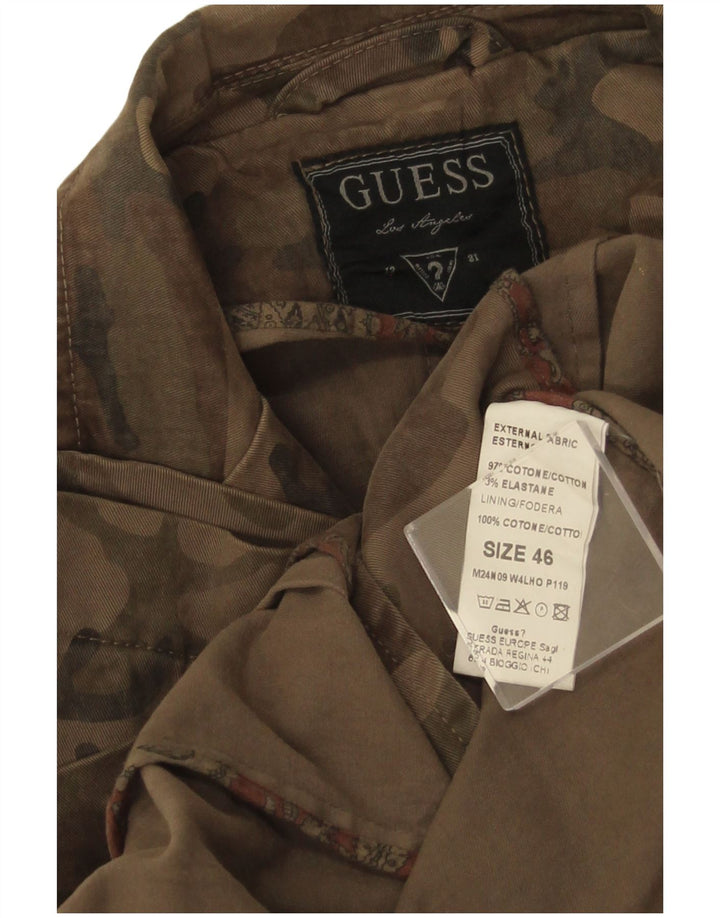 Guess Mens 3 Button Blazer Jacket IT 46 Small Brown Camouflage Cotton