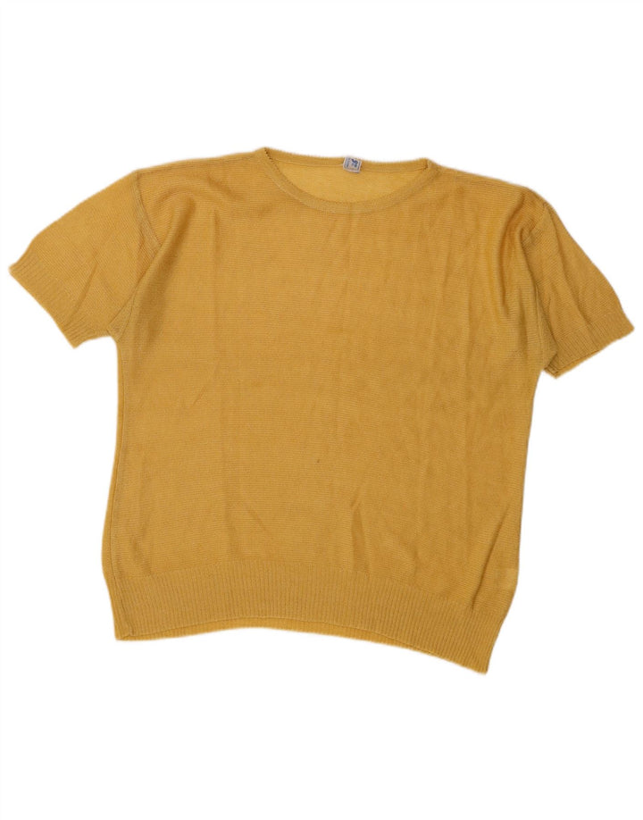 Vintage Womens Short Sleeve Boat Neck Jumper Sweater IT 44 Medium Yellow