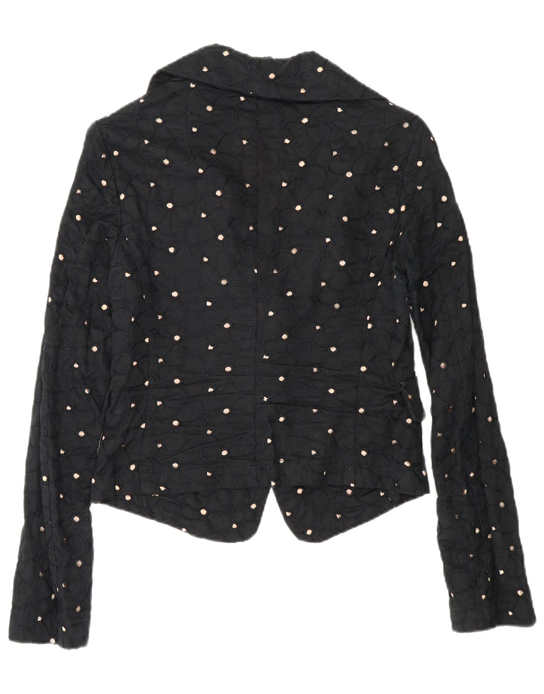 Benetton Womens Crop 2 Button Blazer Jacket IT 42 Medium Black Spotted