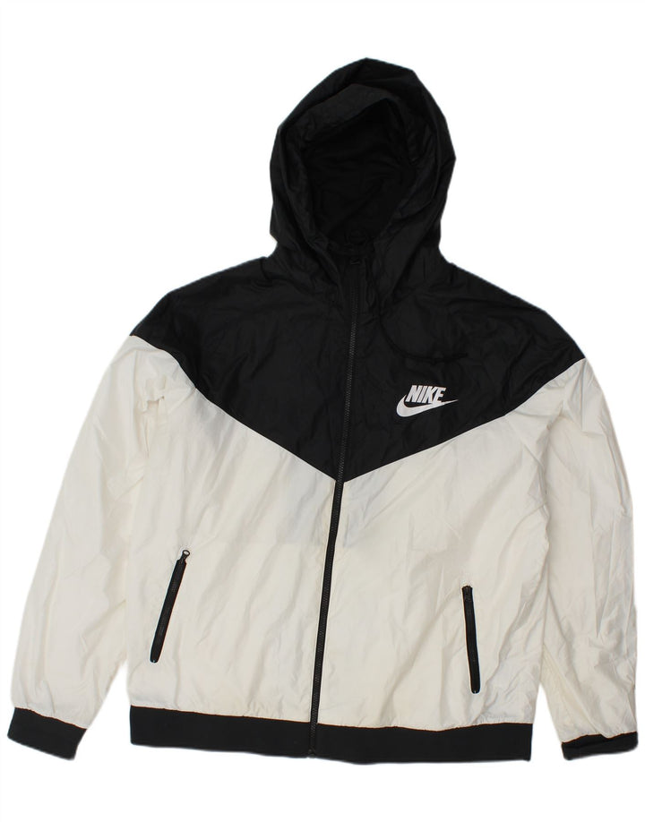 NIKE Mens Hooded Tracksuit Top Jacket XL White Colourblock Polyester