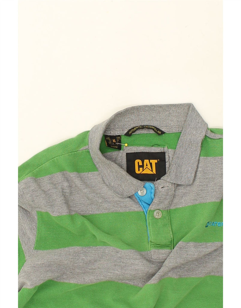 CATERPILLAR Mens Polo Shirt XL Grey Striped Cotton | Vintage Caterpillar | Thrift | Second-Hand Caterpillar | Used Clothing | Messina Hembry 