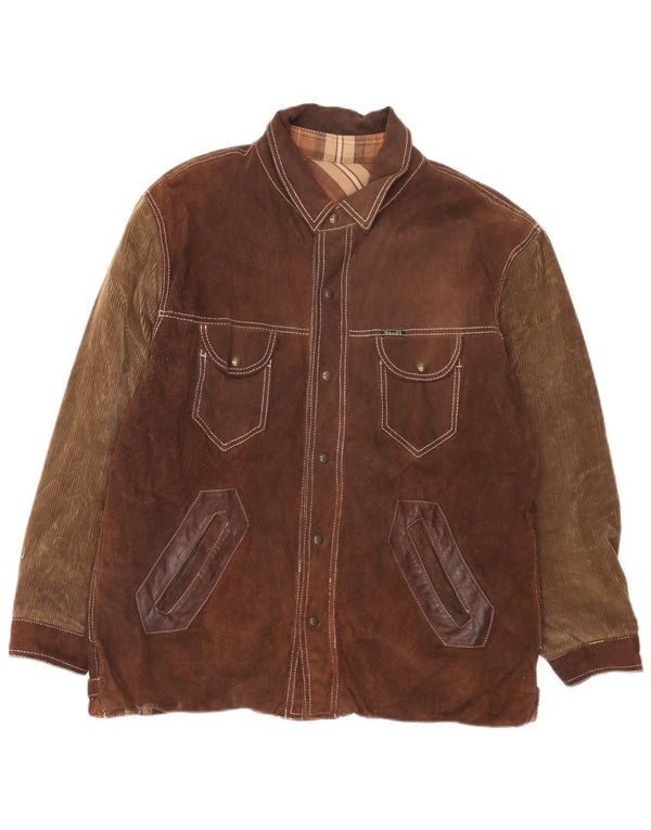 Diesel Mens Reversible Jacket UK 40 Large Brown Plaid Leather
