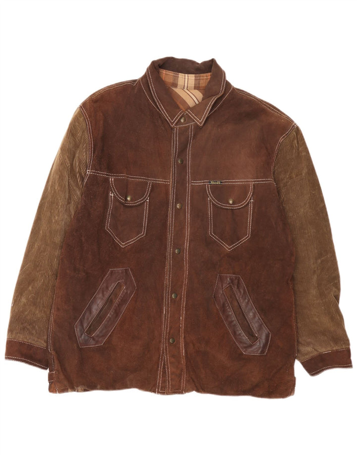 Diesel Mens Reversible Jacket UK 40 Large Brown Plaid Leather