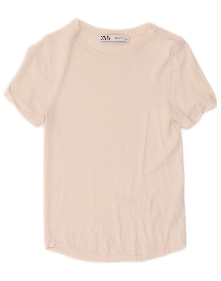Zara Womens Crop T-Shirt Top UK 8 Small White Viscose